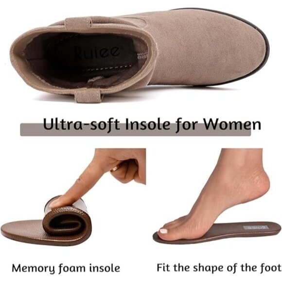 Ruiee Size 11 Ankle Boots Beige Slouchy Round Toe Low Calf Flat Booties - Picture 7 of 10